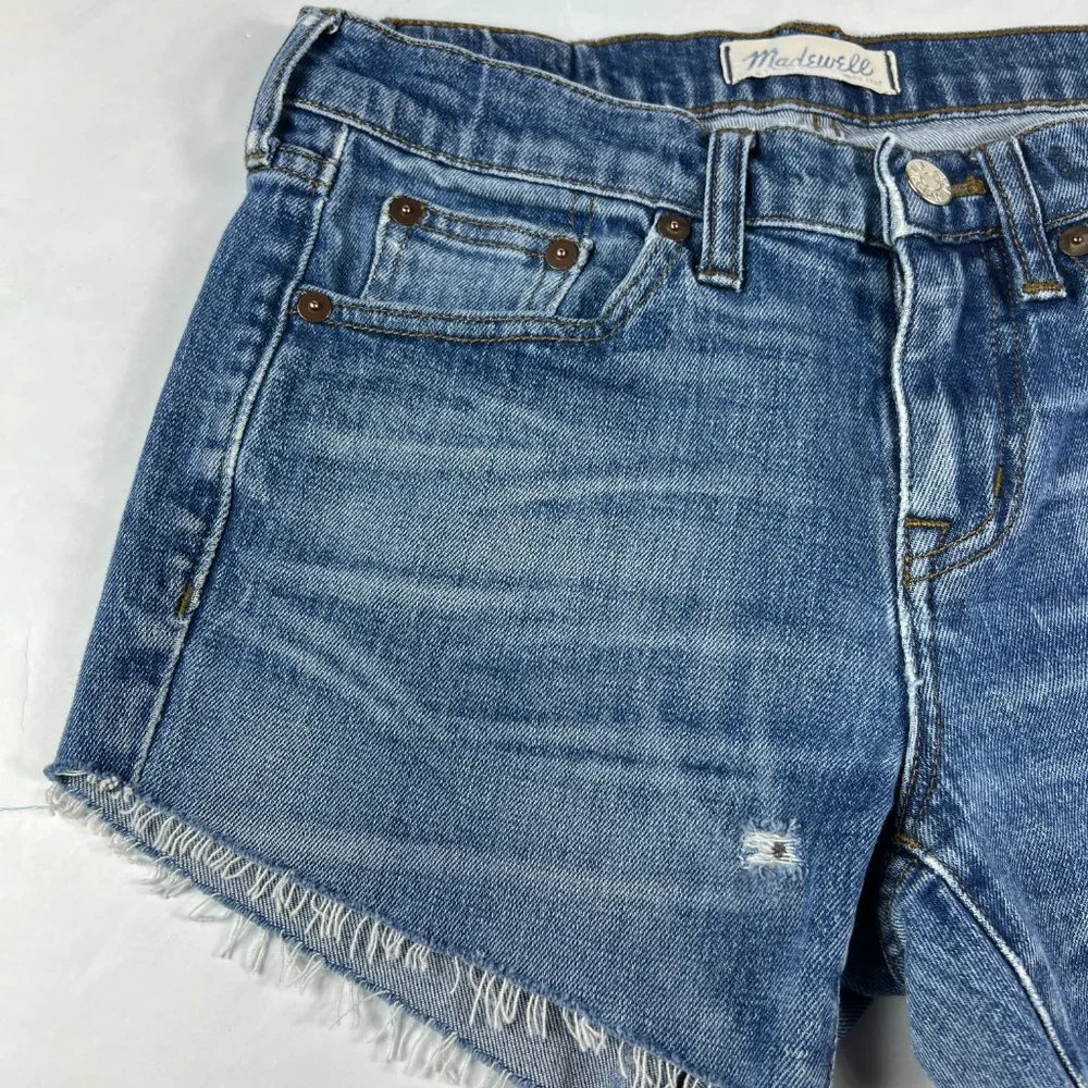 Madewell Jean Shorts Women's 24 Slim Boy Blue Fade Whiskers Cut Off Denim Jorts